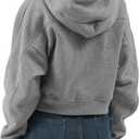 Amazhiyu Women' s Fleece Oversized Full-Zip Cropped Hoodie Winter Crop Top (Gray, L)