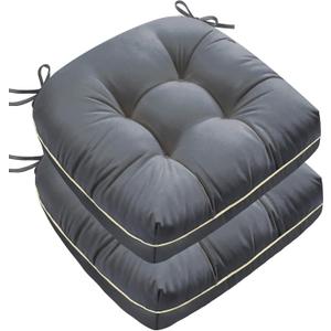 1 MIDDLE ONE Outdoor Chair Cushions Set of 2, Outdoor Cushions for Patio Furniture and Wicker Chair, Memory Foam Patio Seat Cushion Pads with Ties, 19 x 19 Inch (Grey)