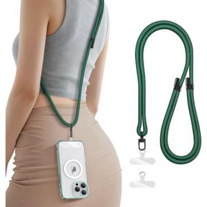 SSLOTSCASE for Phone Lanyard Crossbody with 2X Clear Phone Tabs, Adjustable Anti Theft Phone Strap, Premium Metal Carabiner, Skin-Soft, Wrist Strap for iPhone Samsung Pixel Most Smartphones, Green