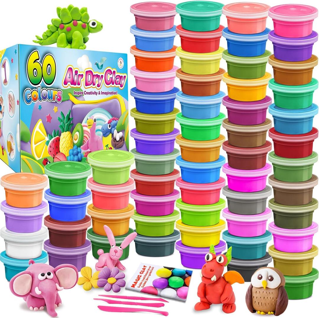 ESSENSON Air Dry Clay 60 Colors, Modeling Clay for Kids, DIY Molding for with Tools, Toys Gifts for Age 3 4 5 6 7 8+ Years Old Boys Girls Kids