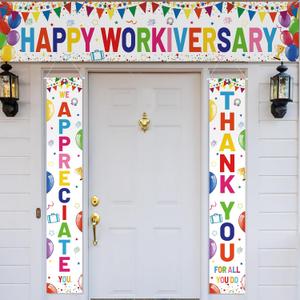 3 Pcs Happy Workiversary Party Banner We Appreciate Thank You for All You Do Backdrop Iridescent Work Anniversary Party Decor for Outdoor Men Women Office Employee Worker Appreciation