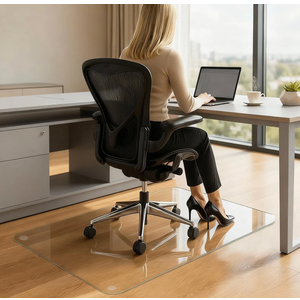 Yuzeyurun Tempered Glass Chair Mat, 48" x 31" Glass Office Chair Mat, 1/5" Thick Clear Floor Mat with Anti-Slip Pads, Heavy Duty Glass Mat for Carpeted and Hard Floor