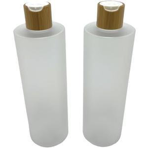 Empty Cosmetic Bottles 16oz/500ml 2 Pack with Bamboo Disc Top Flip Cap for Shampoo Lotion Liquid Soap,Cream,Refilable Plastic Squeeze Travel Size Toiletry Bottles (500ml+500ML, Frost Clear)