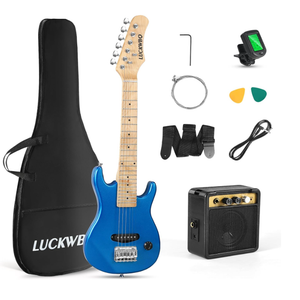 LUCKWBQ 30 Inch Kids Electric Guitar Beginner Kits ST Style Mini Electric Guitar for Boys Girls，Electric guitar Starter Kit w/ 5W Amplifier, Strap, Gig Bag, Strings, tuner，strings，Picks (Black)