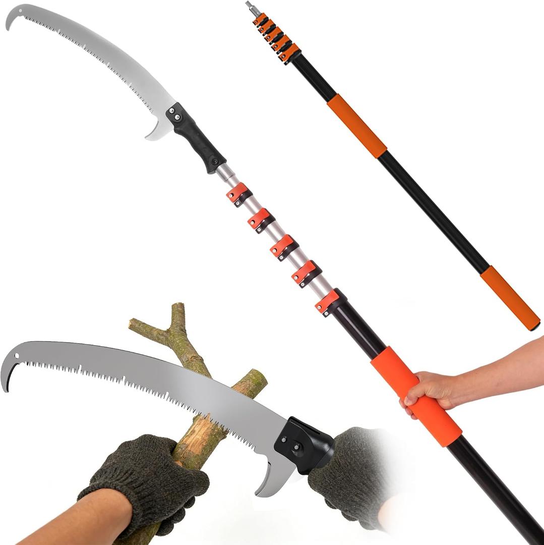 35FT Manual Pole Saw for Tree Trimming, 5-29FT Telescoping Extension Pole with Flip-Lock & Screw Dual Locking, 19" 3X Detachable Pruning Saw Head, Yard Maintenance Pruner for Garden Palms Shrubs