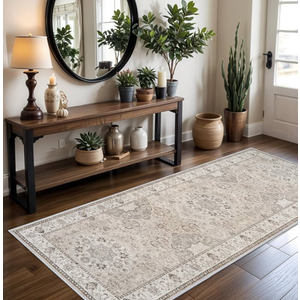 Washable Entryway 3x7 Runner Rug: Farmhouse Kitchen Hallway Rug Runner Wide Soft Water Resistant Floor Mat for Bathroom Nursery Non Slip Indoor Carpet for Living Room Bedroom Dining Room(3x7,Beige)