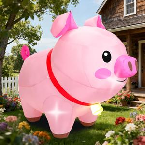 6FT Inflatable Pig Outdoor Decorations Blow Up Yard Decorations with LED Lights, Cute Pink Pig Inflatable for Holiday Garden Lawn Farm-Themed Party Dcor