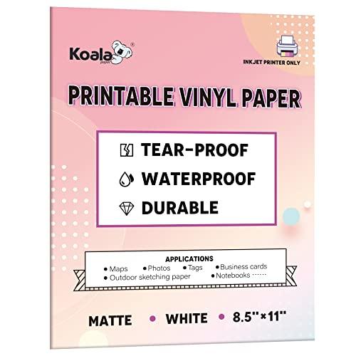 KOALA PAPER Waterproof Paper for Inkjet Printer, 8.5x11 Inch 30 Sheets, Matte White Tear-Resistant Printable Paper, Durable and Quick-Drying