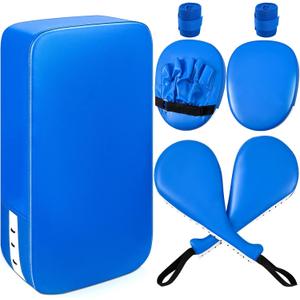 Poen 7 in 1 Taekwondo Kick Pad Boxing Training Equipment Punching Mitts Martial Arts Wrist Band Adjustable Soft Pads Set for Karate Muay Thai MMA Training (Blue)