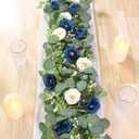 TOCHGREEN 2 Pack 13Ft Artificial Eucalyptus Flower Garland with White and Blue Roses, Fake Rose Flower Greenery Garland Floral Vines for Wedding Home Party Table Runner Decor (Blue White, 2PCS)