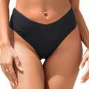 Zmart Women V Cut Cheeky Bikini Bottoms - Mid Waist High Cut Swim Bathing Suit Bottoms V Front Swimsuit (Large, Black)