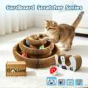 Kitty Kurls M-Shaped Double Layer Cat Scratcher, Magic Organ Accordion Scratching Board with Bell Ball, Interactive 2-in-1 Corrugated Cardboard Scratch Pad for Indoor Cats & Kittens