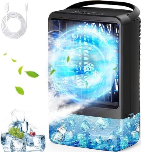 Small Air Conditioner Mini AC Portable Air Conditioners Large-capacity water tank 2 Spray Ports 3 Wind Speed & 7 Colorful LED Light Cool Mist &Timer Air Cooler for Bedroom/ Home/ Office/ Exercise/ Outdoor