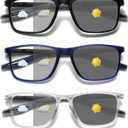 Hubeye Photochromic Reading Glasses for Men and Women TR90 Sport Reader Anti Glare UV Ray Filter Matte black+Matte blue+Transparent+2.25