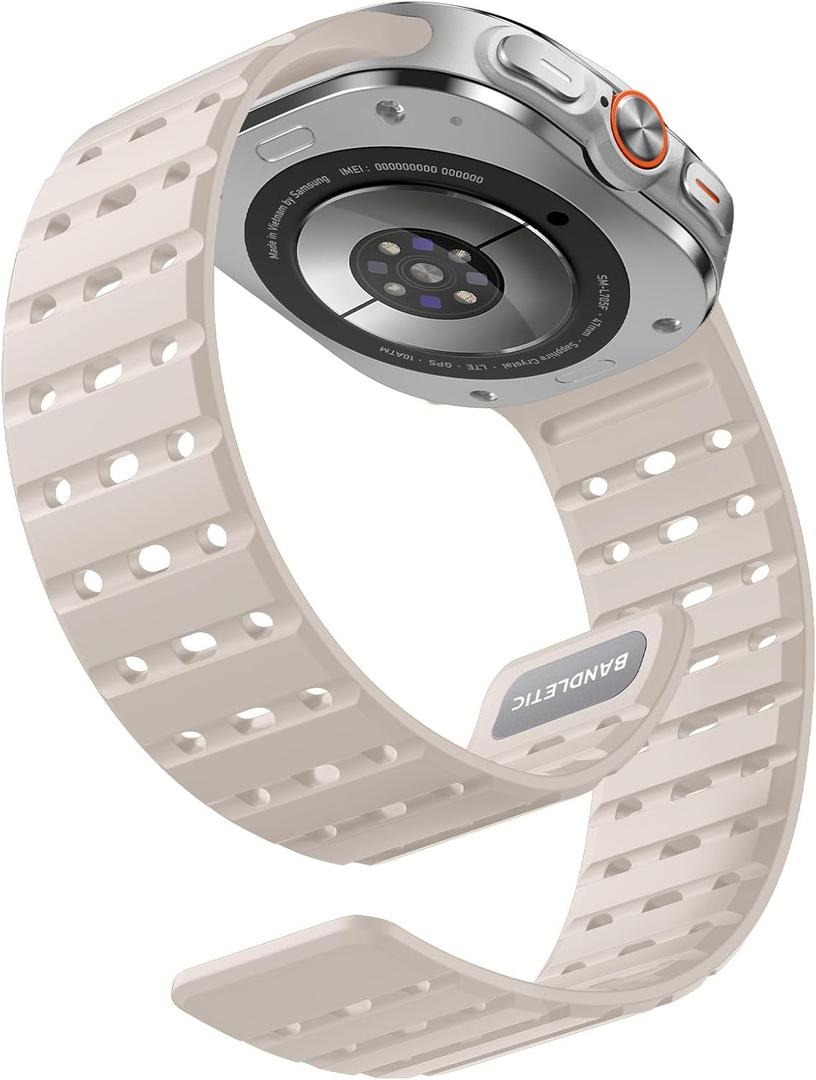 Bandletic Magnetic Band Compatible with Samsung Galaxy Watch Ultra Bands (2025/2024) 47mm for Women Men, Rugged Thin Soft Silicone Waterproof Sport Strap Replacement Wristbands, Starlight