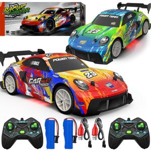 2 Pack RC Cars for Kids and Boys, Girls 4-7-8-12, Remote Control Car, LED Lights, 4WD Racing Cars,2.4GHz Dual Player, Colorful Graffiti Designs, Ideal Fun Easter Gift for Kids, 1:24 Scale