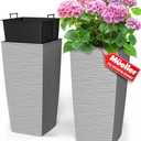 Mueller M-Resin Heavy Duty Tall Planters for Outdoor Plants, Indoor Grande Plant Pots, Boxes, Trees, Flower Pots, 1-Piece Set, 24”, Modern Design, Built-in Drainage, Front Porch Decor, Light Gray