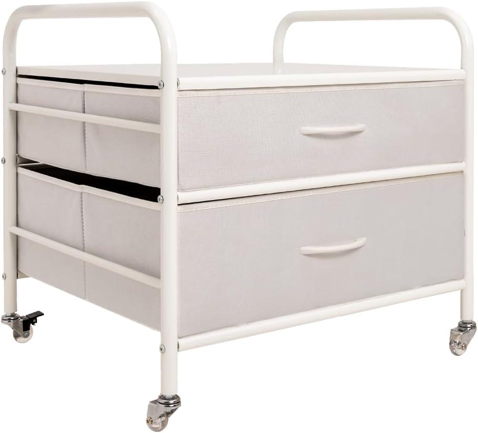 WAYTRIM Mini Fridge Stand with Storage, Kitchen Fridge Stand Mini Fridge Organizer Stand for Dorms Refrigerator Stand with Metal Frame Wooden Tabletop 4 Swivel Wheels for Mobility - White