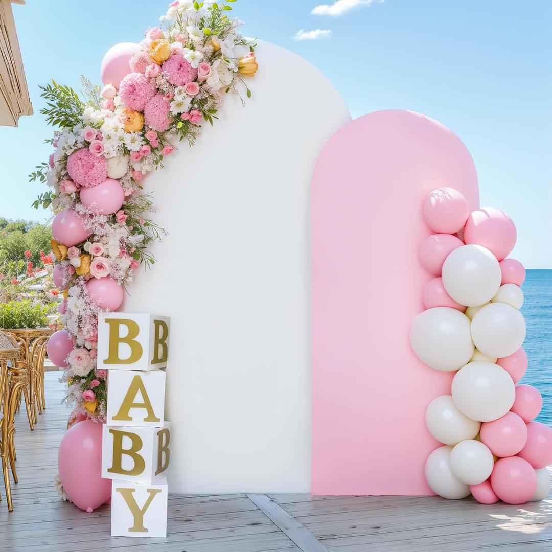 White Pink Arch Cover Set of 2-7.2 and 6ft Arch Backdrop Cover Spandex Wedding Arch Stand Covers for Bridal Shower Baby Shower Girls Birthday Party Banquet Photo Arch Covers Stretchy Backdrop
