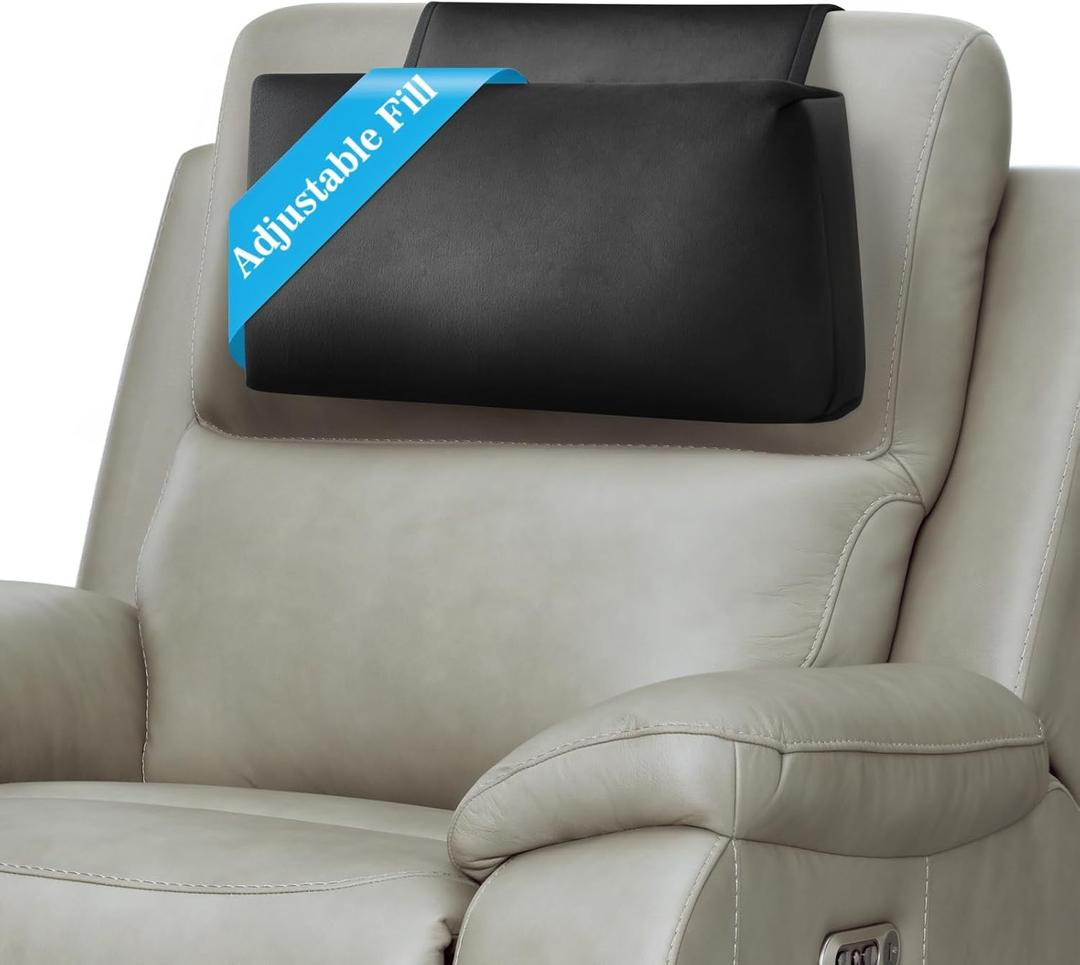 Recliner Headrest Pillow, Adjustable Neck & Head Support Pillow, Soft Velvet Non-Slip Headrest for Recliner, Couch, Chair, Sofa (Black)
