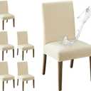 MOSAYT 100% Waterproof Dining Room Chair Covers Set of 6, Super Fit Stretch Jacquard Parson Chairs Slipcovers Removable Washable Chair Seat Protectors for Home, Kitchen, Banquet (Beige)