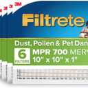 Filtrete 10x10x1 AC Furnace Air Filter, MPR 700, MERV 8, Tough on Pollen, Easy on Airflow, 3-Month Pleated 1-Inch Electrostatic Air Cleaning Filter, 6-Pack (Actual Size 9.81 x 9.81 x 0.81 in)