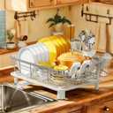 MOUKABAL Dish Drying Rack, Dish Rack, Stainless Steel Dish Racks for Kitchen Counter, Dish Drainer with Removable Utensil Holder, Drainboard (White,Stainless Steel,13''W x 17''L)