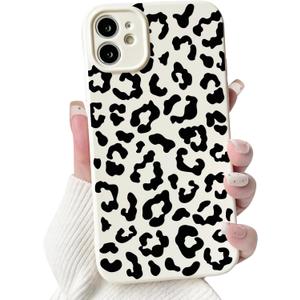 NITITOP Compatible with iPhone 11 Case Aesthetic Cute Leopard Print Pattern for Women Girls Men Trendy Slim Fit TPU Bumper Silicone Shockproof Full Camera Protection Cover - Black White