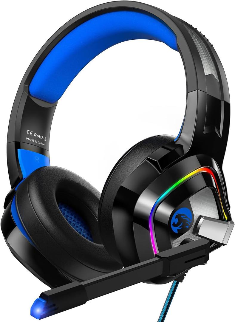 ZIUMIER Gaming Headset for PC, PS4, PS5, Xbox One, Xbox Series S/X, Switch, Noise Canceling Microphone, Stereo Surround Sound, 3.5mm Wired Gaming Headphones (Blue)