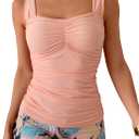 B2prity Women's Tankini Swimsuit Tummy Control Ruched Two Piece Bathing Suit Push Up Modest Swim Suits with Shorts (Medium, Pink,floral)