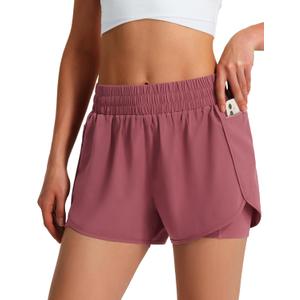 Ksmien Women's Running Shorts Quick Dry Lightweight Athletic Workout Shorts with Liner Phone Pockets (Medium, Light Wine Red)