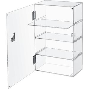 Barydat Acrylic Display Case with Lock Key Countertop Display Case Clear Showcase Display Cabinet Multi Functional Safe Storage Box for Retail Store (Removable 4 Tier,11.8 x 5.9 x 15.7 Inch)
