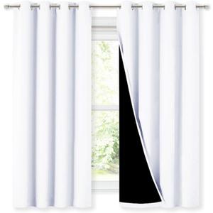 NICETOWN White 100% Blackout Lined Curtains, 2 Thick Layers Completely Blackout Window Treatment Thermal Insulated Drapes for Kitchen/Bedroom (1 Pair, 52 inches Width x 63 inches Length Each Panel) (52"W x 63"L (Pack of 2), Pure White)