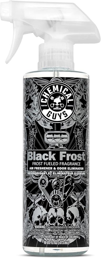 Chemical Guys Black Frost Air Premium Car Air Freshener Spray & Odor Eliminator - Crisp Masculine Scent Spray for Trucks, SUVs, RVs, and Motorcycles - Use in Home, Office, or Garage, 16 oz Bottle