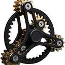 Pure Brass Fidget Spinner Gears Linkage Fidget Gyro Toy Metal DIY Hand Spinner Spins Long Time EDC Focus Meditation Break Bad Habits ADHD with Multiple Premium Bearings (12 Bearings Black)