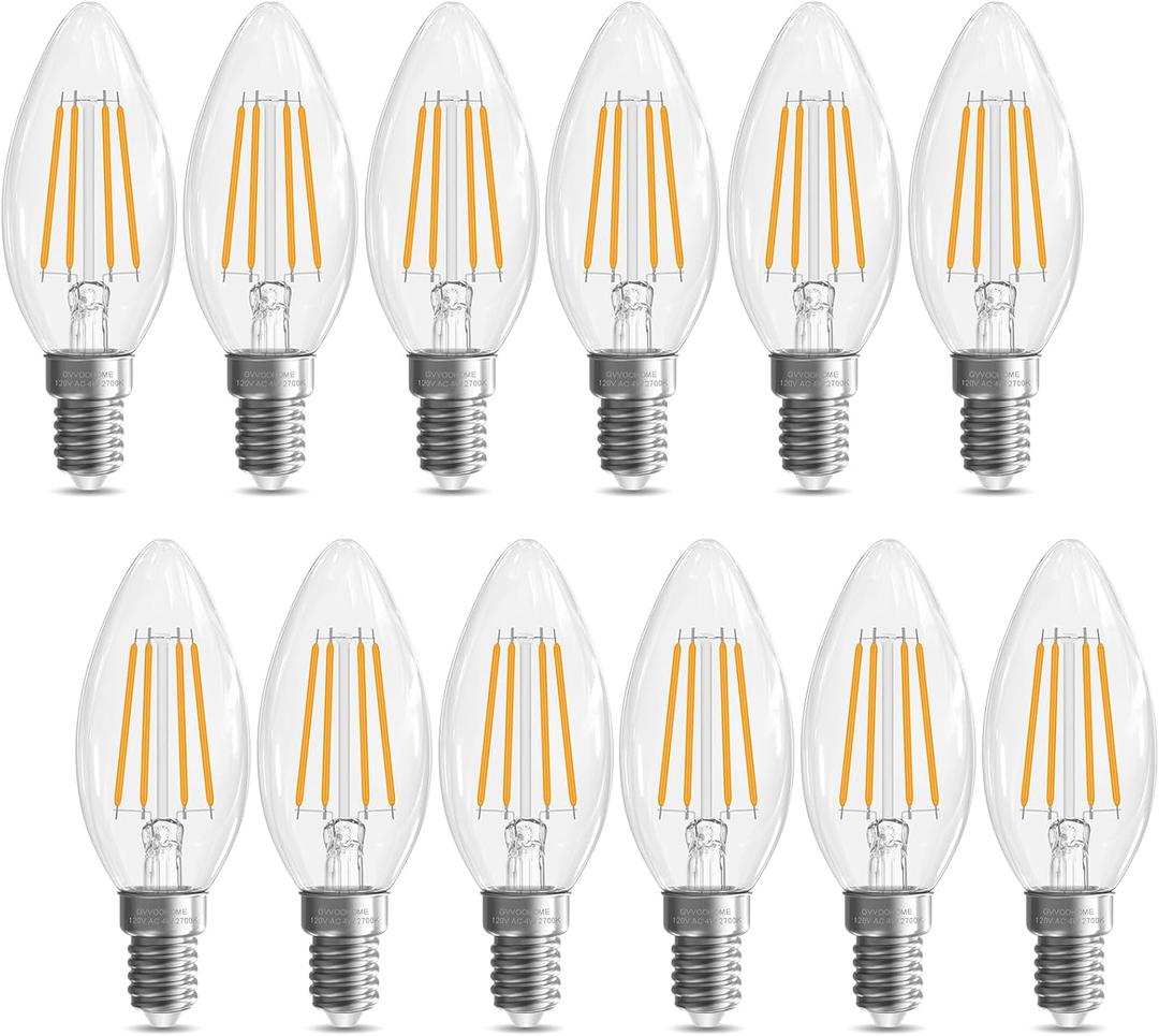 E12 Candelabra Bulb 40 watt, E12 LED Bulb Non-Dimmable Chandelier Light Bulbs, B10 Candle Light Bulbs 2700K Soft White, 90+CRI, 400LM, Cear Glass, 12 Pack