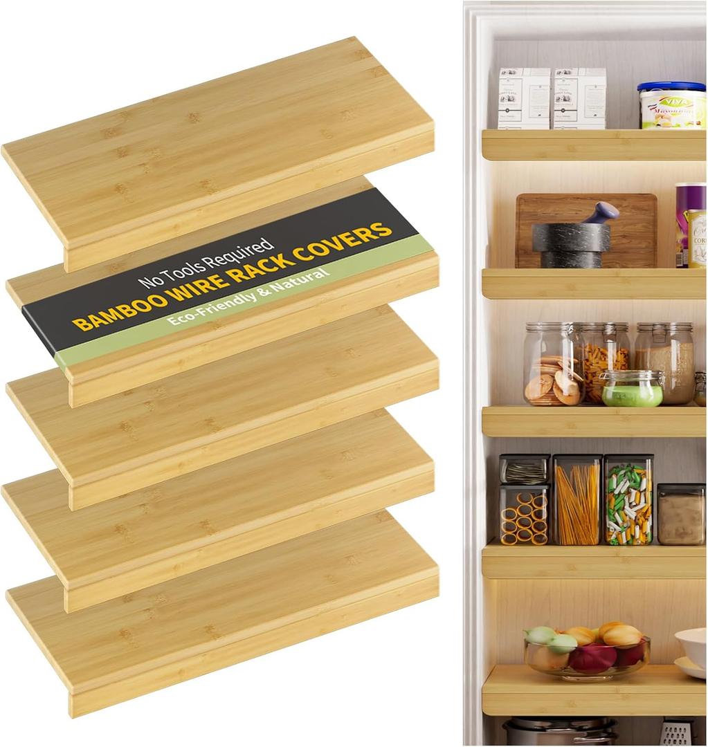 Bamboo Wire Shelf Covers, 30" W x 12" D, 5-Pack, Natural