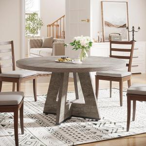 Tribesigns Farmhouse Dining Table for 4 People, 47 Inch Round Woo Table, Retro Grey Dining Room, Kitchen (Chairs Not Included)