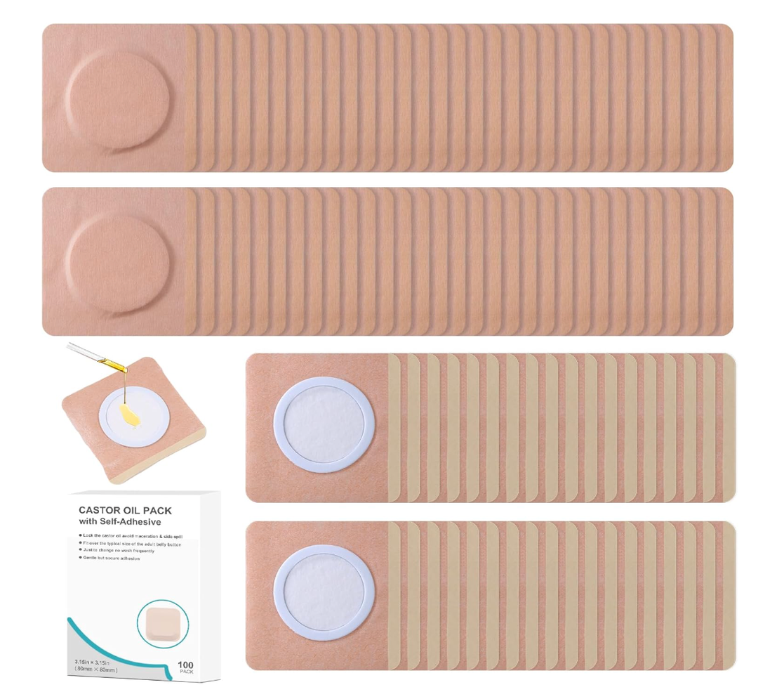 Disposable Organic Cotton Self-Adhesive Pads, Belly Button Patch for Caster Oil, Anti Leakage Design, Breathable & Portable, (Oil Not Included)