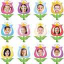 JarThenaAMCS 45 Pcs Spring Tulip Floral DIY Cutouts Colorful Flower Shape Paper Cutting Bulletin Board Decoration with 100 Pcs Glue Points for Party Classroom Home Photo Crafts