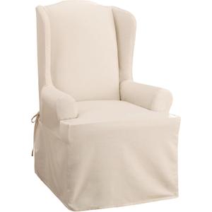 SureFit Home Décor Duck Solid Long Full Length Dining Room Chair One Piece Slipcover, Relaxed Fit, 100% Cotton, Machine Washable, Natural Color