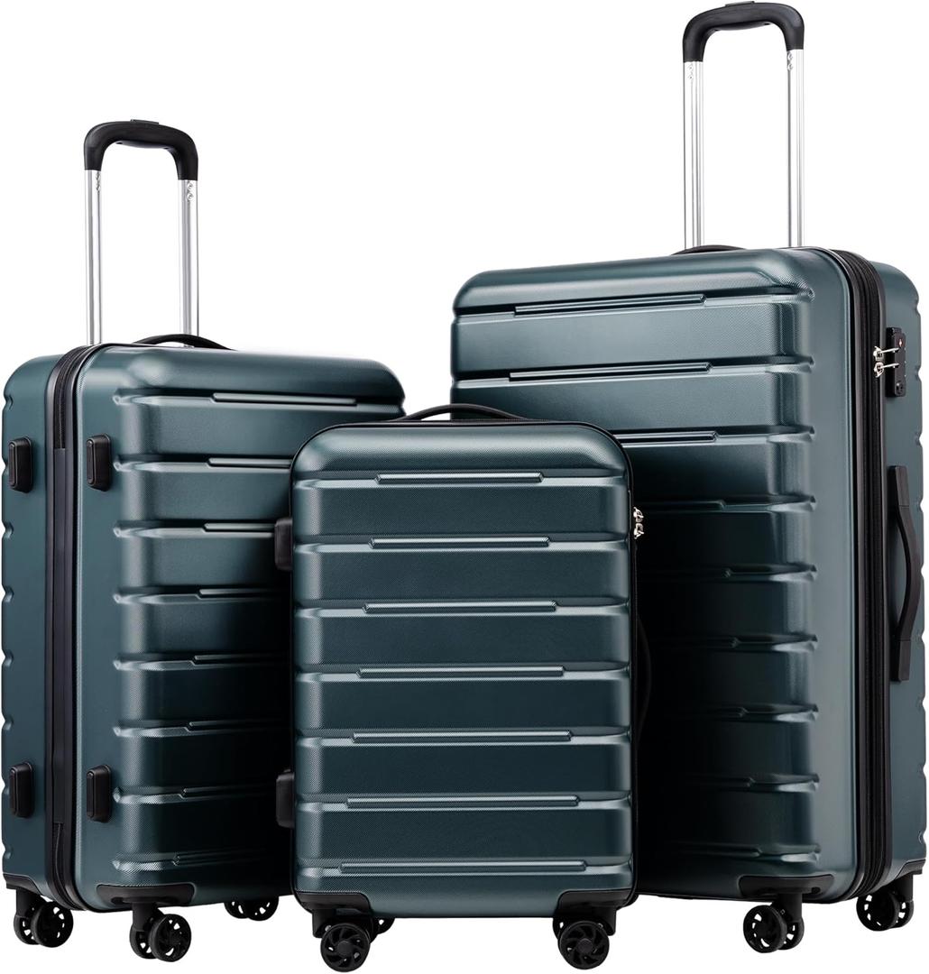 Coolife Luggage Suitcase Carry-on Spinner TSA Lock USB Port Expandable (only 28) Lightweight Hardside Luggage (Teal Blue, 3 piece set)