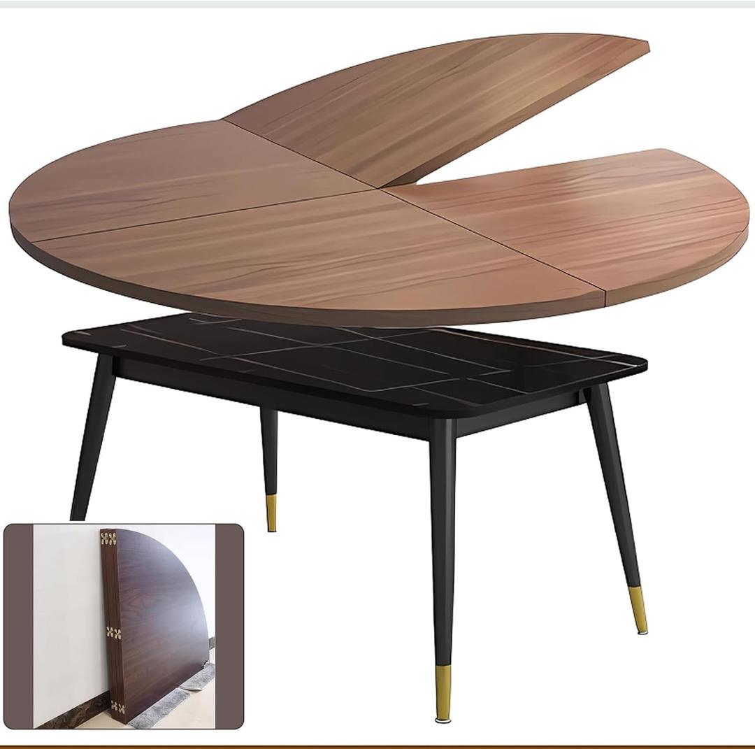 Large Round Foldable Table Top, 59 Diameter Portable Dining Table Extender Top, No Legs Wooden Round Table Tops Only, for Round Table and Square Table (Walnut, 59in)