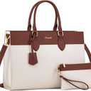 LOVEVOOK Laptop Tote Bag for Women, 15.6 inch Work Bag Purse, Waterproof Leather Women Business Office Briefcase, Beige-Brown