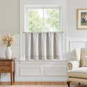 jinchan Double Layer Striped Linen Kitchen Tier Curtain Rustic Cafe for Living Room Bathroom Half Window Curtain Light Filtering Rod Pocket 1 Panel 24 Inch Taupe Grey