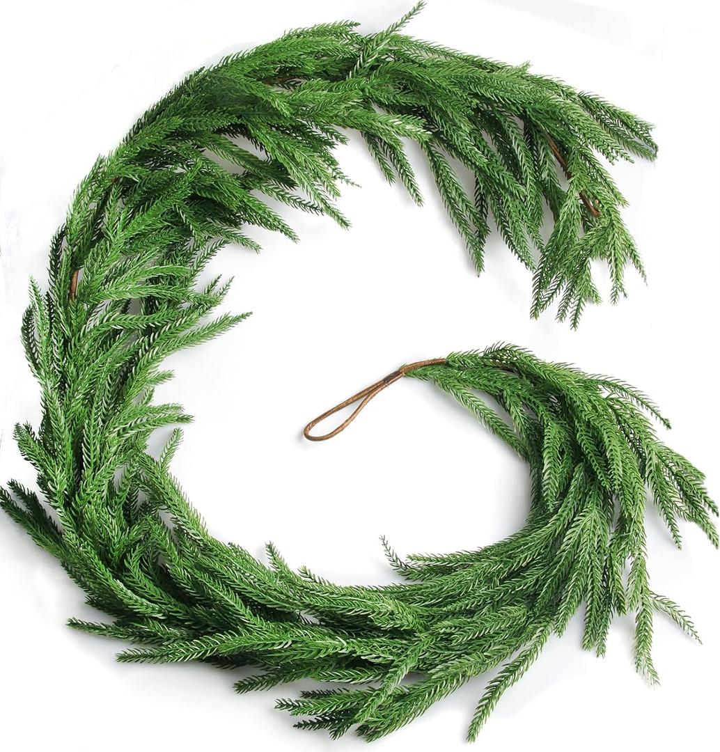 Grever 6 Feet Christmas Artificial Norfolk Pine Garland Real Touch Fake Evergreen Greenery Garland for Indoor Outdoor Fireplace, Mantle, Door, Windows, Table, Stairs, Wall, Wedding and Holiday Decor
