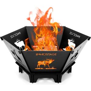 INNO STAGE Fire Pit for Camping- 23Inch Small Collapsible Firepit for Patio Outside Wood Burning Outdoor Indoor BBQ Picnic Foldable Fire Pits Bonfire of Backyard Patio with Portable Tote Bag