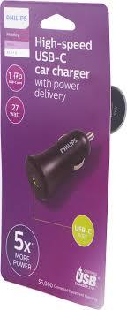 Philips USB Car Charger With Two Ports, With USB-A And USB-C