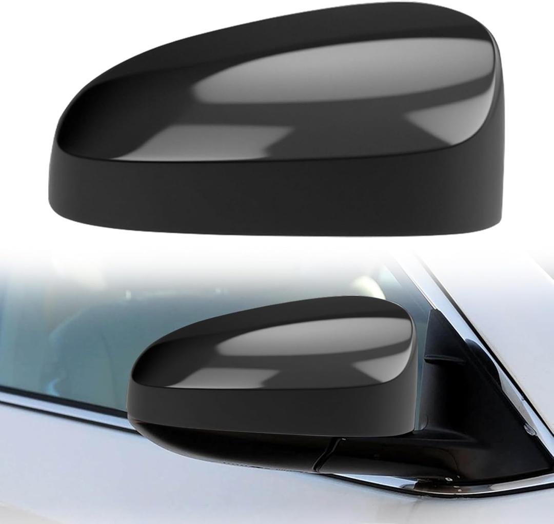 Glossy Black Right Passenger Side Mirror Cover Cap Housing Compatible With 2015 2016 2017 Toyota Camry Without Turn Signal Light Model (Black, Right)
