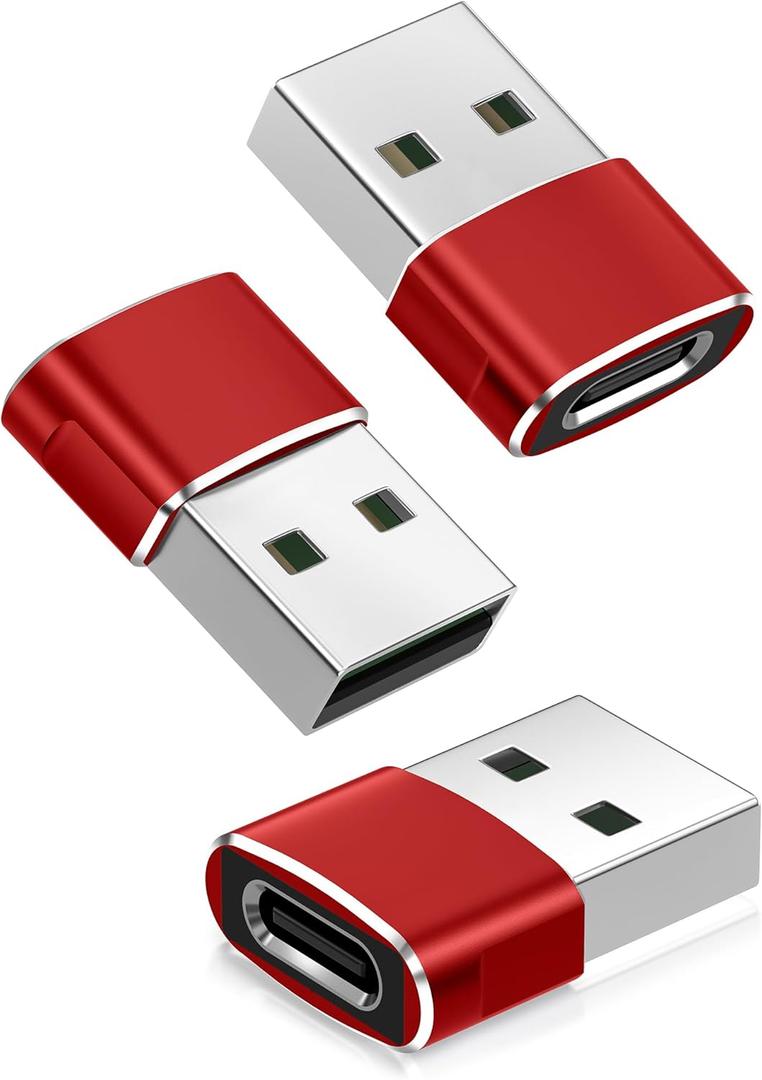 Basesailor USB to USB C Adapter 3 Pack,Type C Female to USB A Male Charger Cable Converter for Apple Watch Ultra iWatch Series 8 7 SE,AirPods Pro 2, 14 13 12 11 Plus Max,iPad 9 10 Air 4 5 Mini 6 (Red)